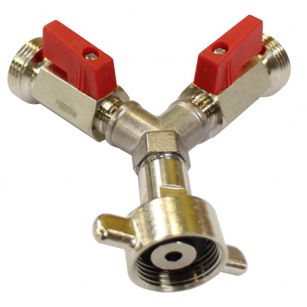 Pièce en Y avec 2 sorties pour mano-détendeur 3 bar 2 x mâle 3/4 ''G, 1 x femelle 3/4 ''G