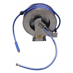 Stainless steel hose reel for indoor and outdoor use with 20m PVC hose
