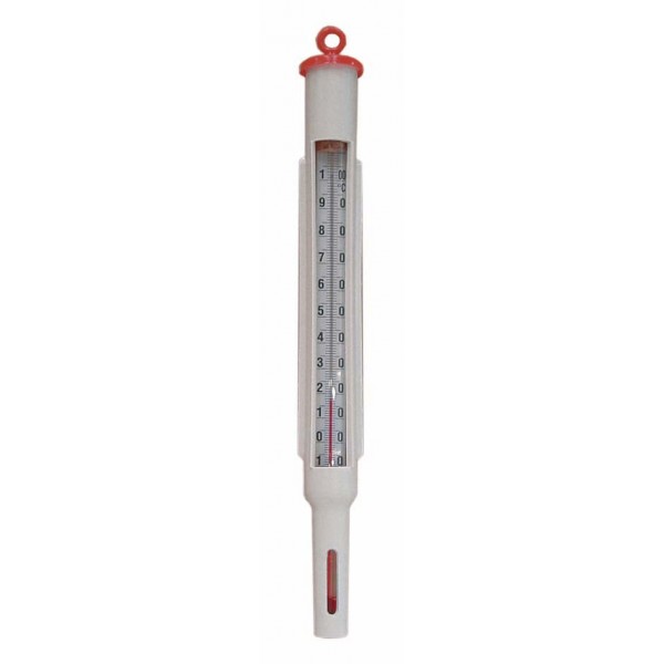 Plastic thermometer with protective basket