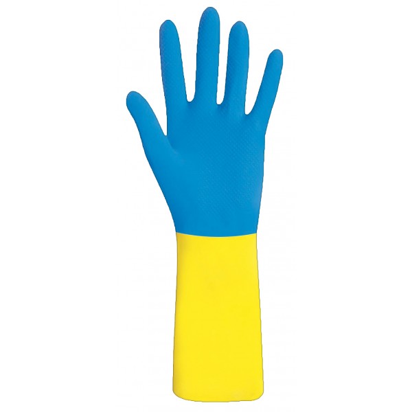 Cleaning glove Dualprene blue/yellow size 8, for acid, EN 388