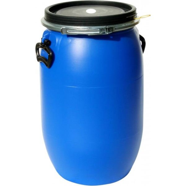 Wide-neck drum blue 60 l, with 40 mm hole in lid