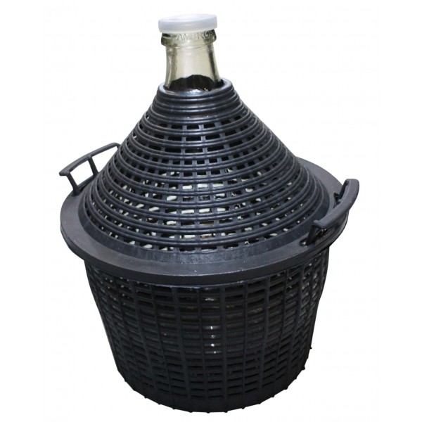 Glass carboy in poly basket 54 litres (demijohn)