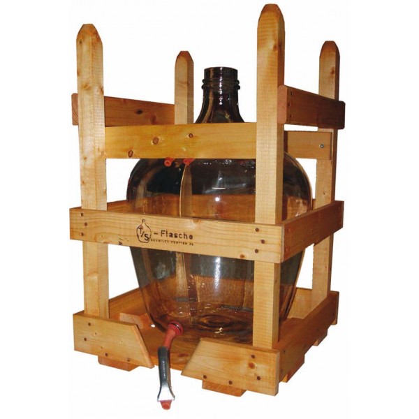 Bouteille T/S 'SCHWILCH' 25 litres, avec cage bois y compris 2 boules en verre et bouchon
