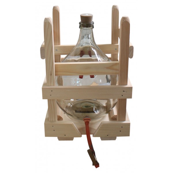 Bouteille T/S 'SCHWILCH' 10 litres, avec cage bois y compris, bouchon avec 2 boules en verre Bouteille T/S 'SCHWILCH' 10 litres, avec cage bois y compris, bouchon avec 2 boules en verre