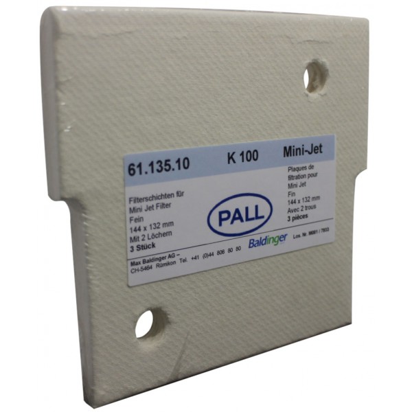 Plaques filtrantes PALL K100 14.4 x 13.2 cm pour Mini-Jet