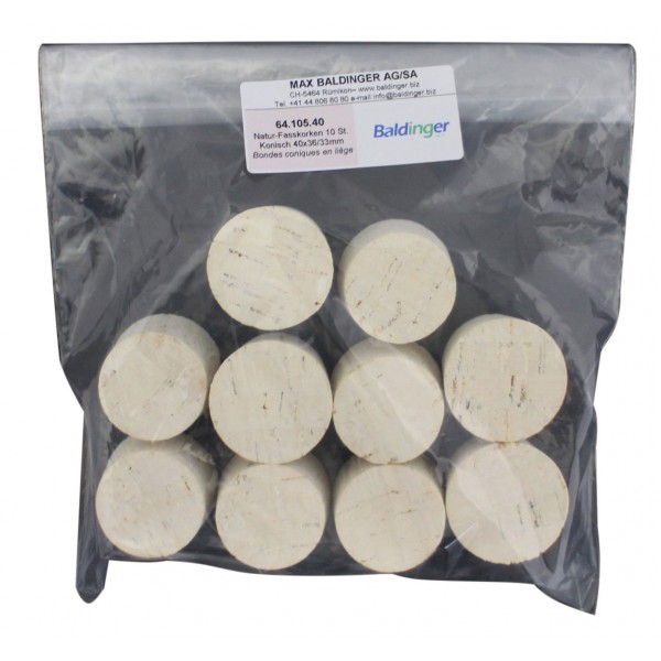 Natural barrel cork conical 40x36/33mm 10-pack