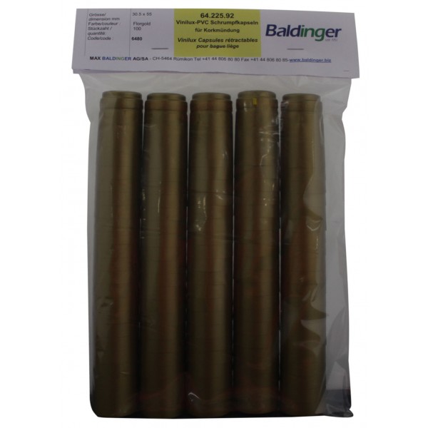 Shrink capsule Vinilux (PVC) Ø 30.5 x 55 mm, gold . 100 pcs.