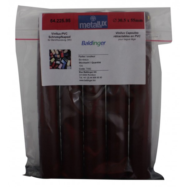 Shrink capsule Vinilux (PVC) Ø 30.5 x 55 mm, bordeaux 100 pcs.