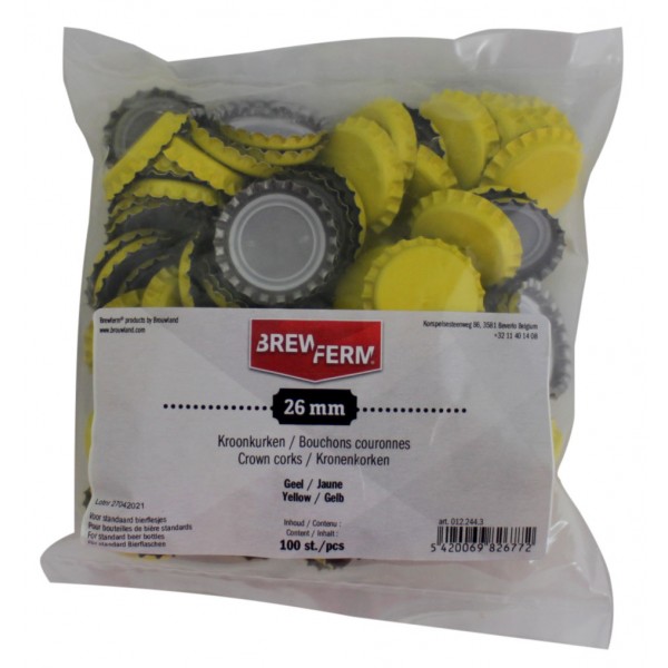 Bouchons-couronne 26 mm 100 pièces/sachet couleur jaune
