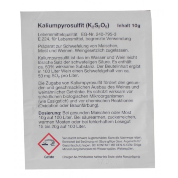 Kaliumpyrosulfit K2S2O5
10 g  Beutel
