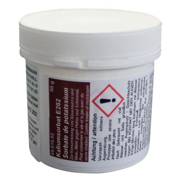Sorbate de potassium (E202) boite 50 g max 27 g / hl Sorbate de potassium (E202) boite 50 g max 27 g / hl