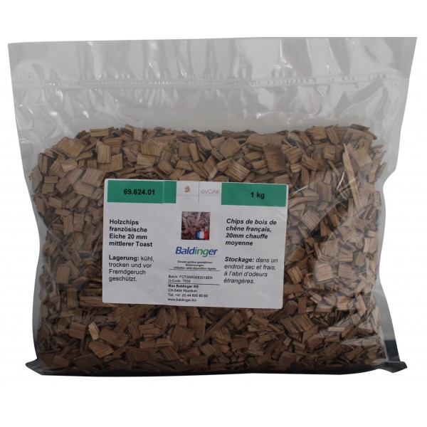Holzchips französische Eiche 1 kg, 20 mm, 50 - 300 g / hl mittlerer Toast Holzchips französische Eiche 1 kg, 20 mm, 50 - 300 g / hl mittlerer Toast
